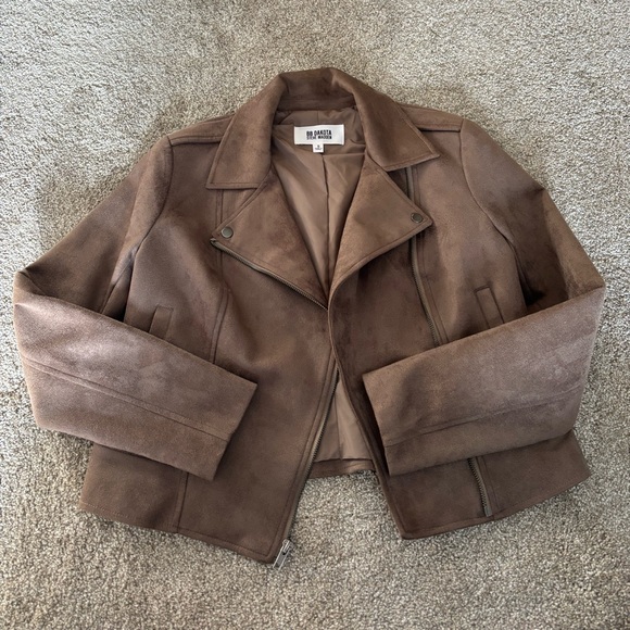 BB Dakota Jackets & Blazers - BB Dakota Brown Faux-Suede Moto Jacket